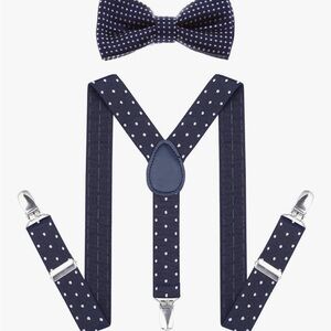 Navy Polka Dot Kids Suspenders and Bow Tie Set